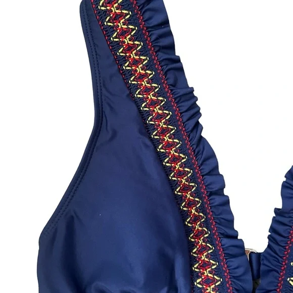 Splendid Frill Seeker Navy Blue Halter Bikini Top SP22138 NWT Size Small - Picture 6 of 8